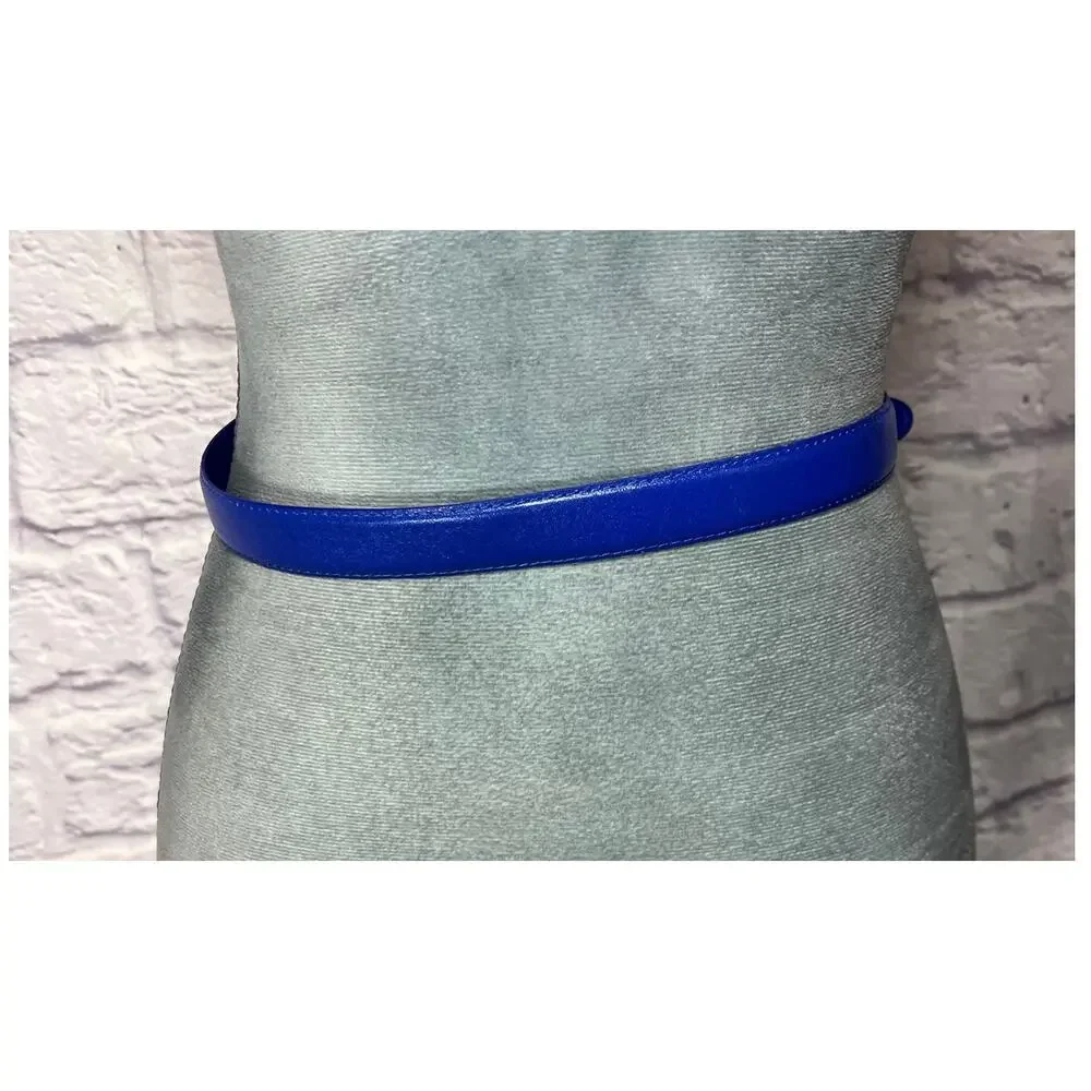 Vintage90's  Preppy Royal Blue Leather Belt with Goldtone Buckle
